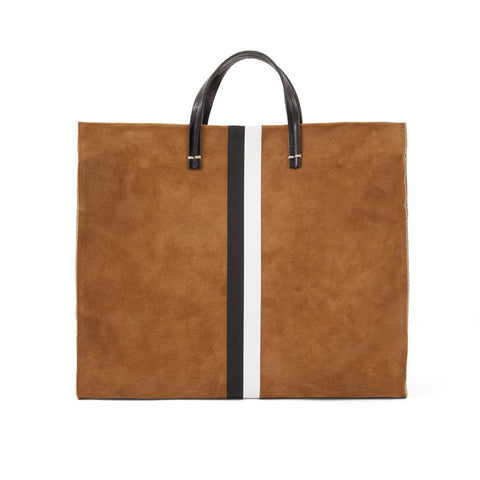 Simple Tote Camel Suede w/ Black & White stripes